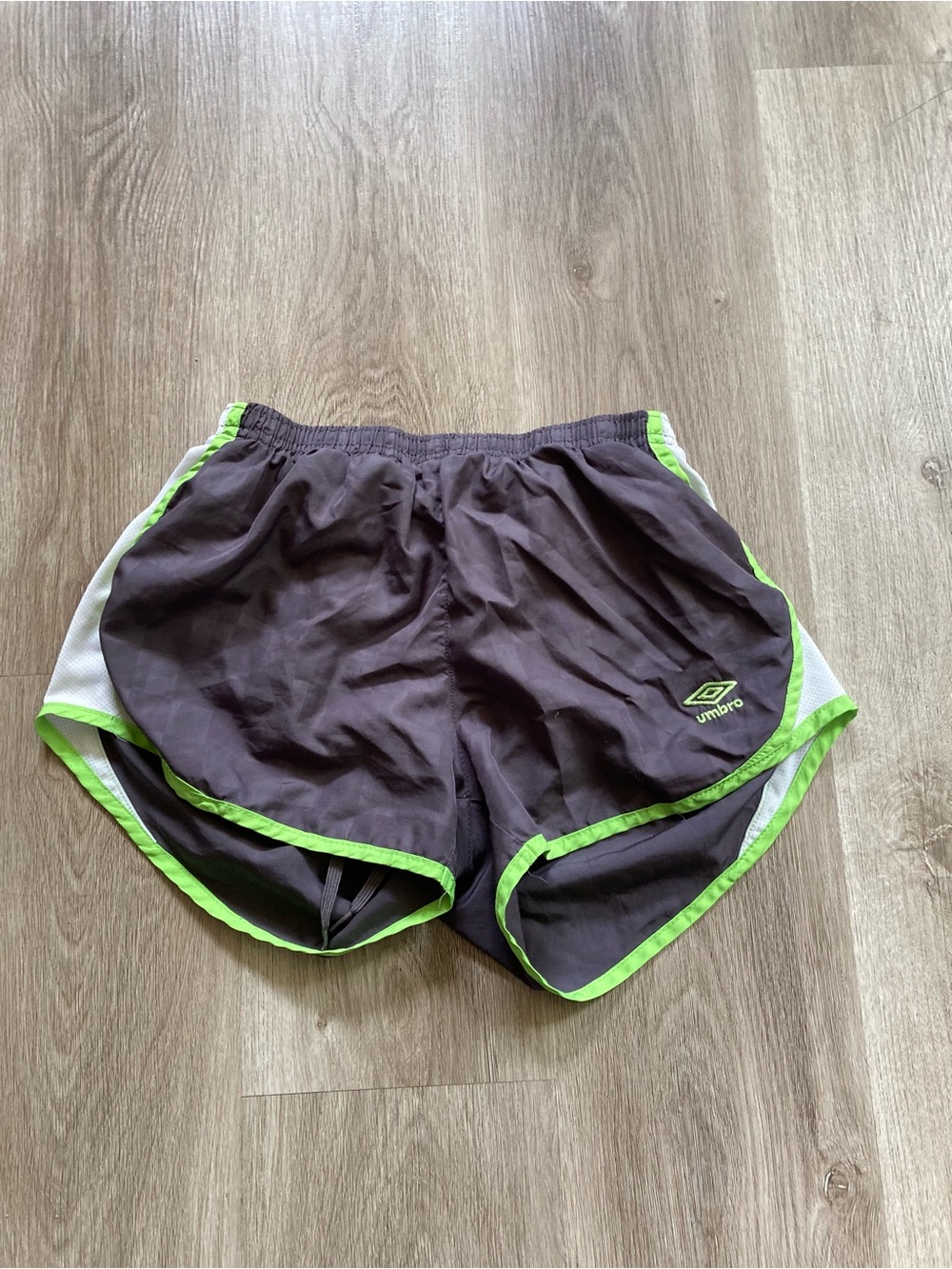 Umbro Women's Grey Athletic Shorts with White and Lime Trim and inner lining